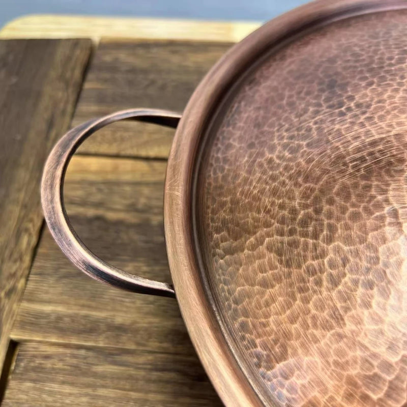 Vintage Copper Soup Pot,Handcrafted Hot Pot Food Cooking Utensil Simmering and Pasta Stewing,With lid 24 cm Handheld Pots