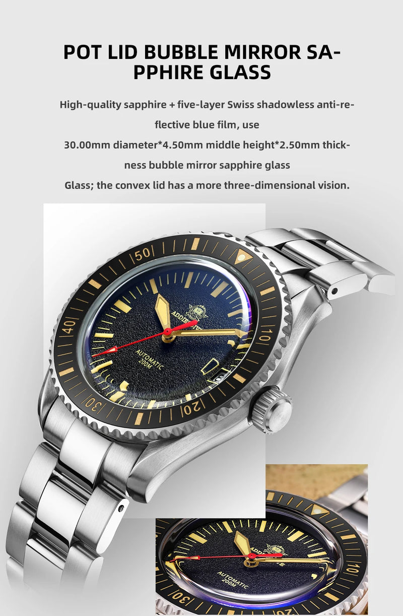 ADDIESDIVE Men's Watches Ceramic bezel Leather/Stainless Steel Sapphire Automatic Mechanical Watch 20ATM Waterproof Reloj Hombre