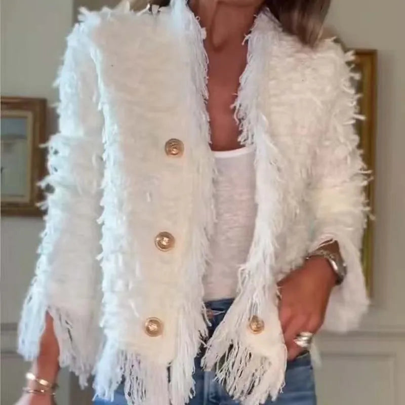 Women's Fashion Double-breasted Jackets 2025 Autumn Winter New Elegant High-end Temperament Tassel Top Coat Women's Clothing