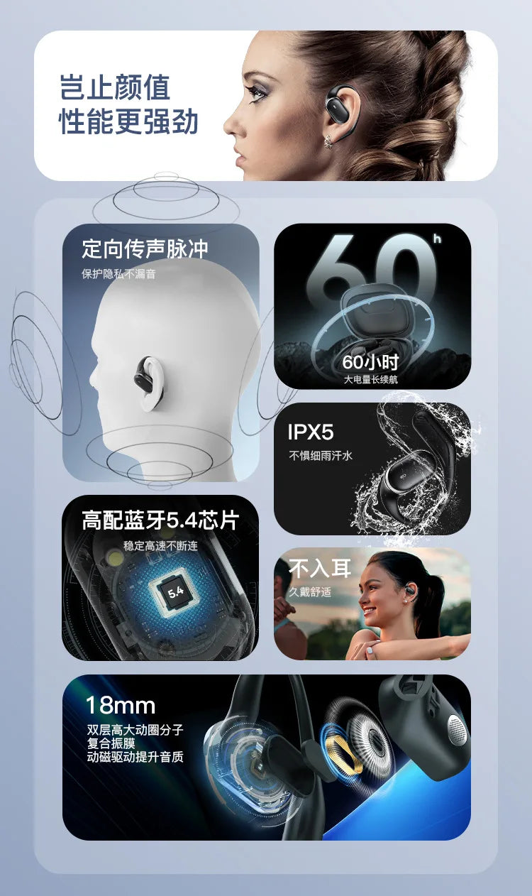 New intelligent digital noise reduction non in ear air conduction wireless earphones with ultra long battery Bluetooth earphones