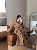 Women 100% Wool Coat For Winter Elegant Beautiful High Grade Brand Blends Double-breasted Office Woolen Overcoat XS With Belt