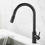 Kitchen Brush Gold Patterned Brass Faucet Pull Out 360 Degree Swivel Hot And Cold Mixer Tap Stream Sprayer Head Single Handle