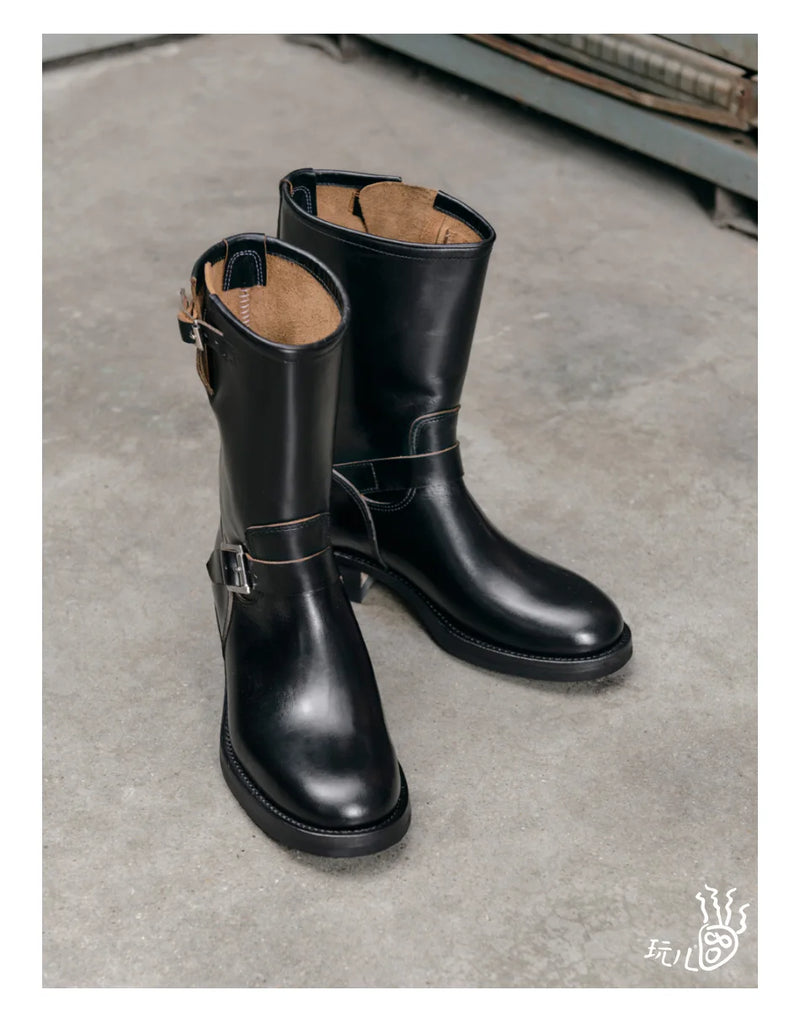 KOWM Cowhide Hiking shoes Brown trekking boots men Engineer's boots workwear goodyear shoes trendy ankle shoes walking sneakers