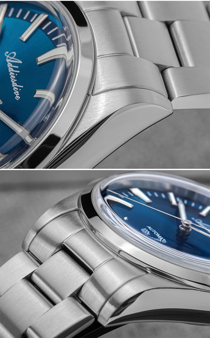 ADDIESDIVE NEW AD2077 Men Mechanical Wristwatches Sunburst Dial AR Coated Coated Dome Glass Waterproof Luxury Automatic Watches