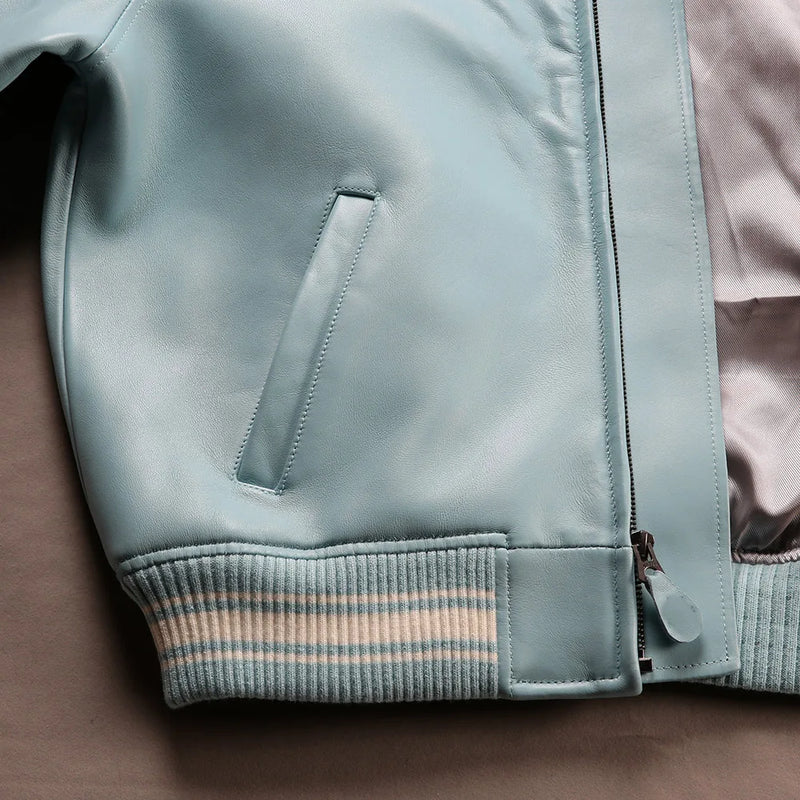 Europe US plus size Men Hip Hop Sheep skin Varsity Jacket Embroidered Diamond Classic Casual Sport genuine leather Coat clothing