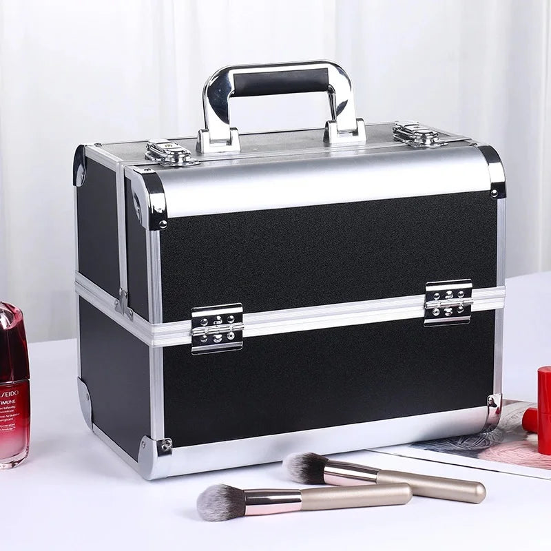 Makeup Train Case Aluminum Alloy Case Pedicure Tool Box with Handle Cosmetic Box Portable Makeup Case Organizer