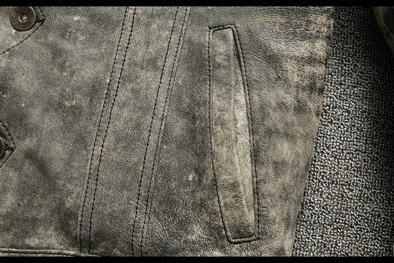 Camouflage Grey Spring Leather Jacket Men Vintage Style Genuine Natural Sheepskin Single Breasted Leather Coat