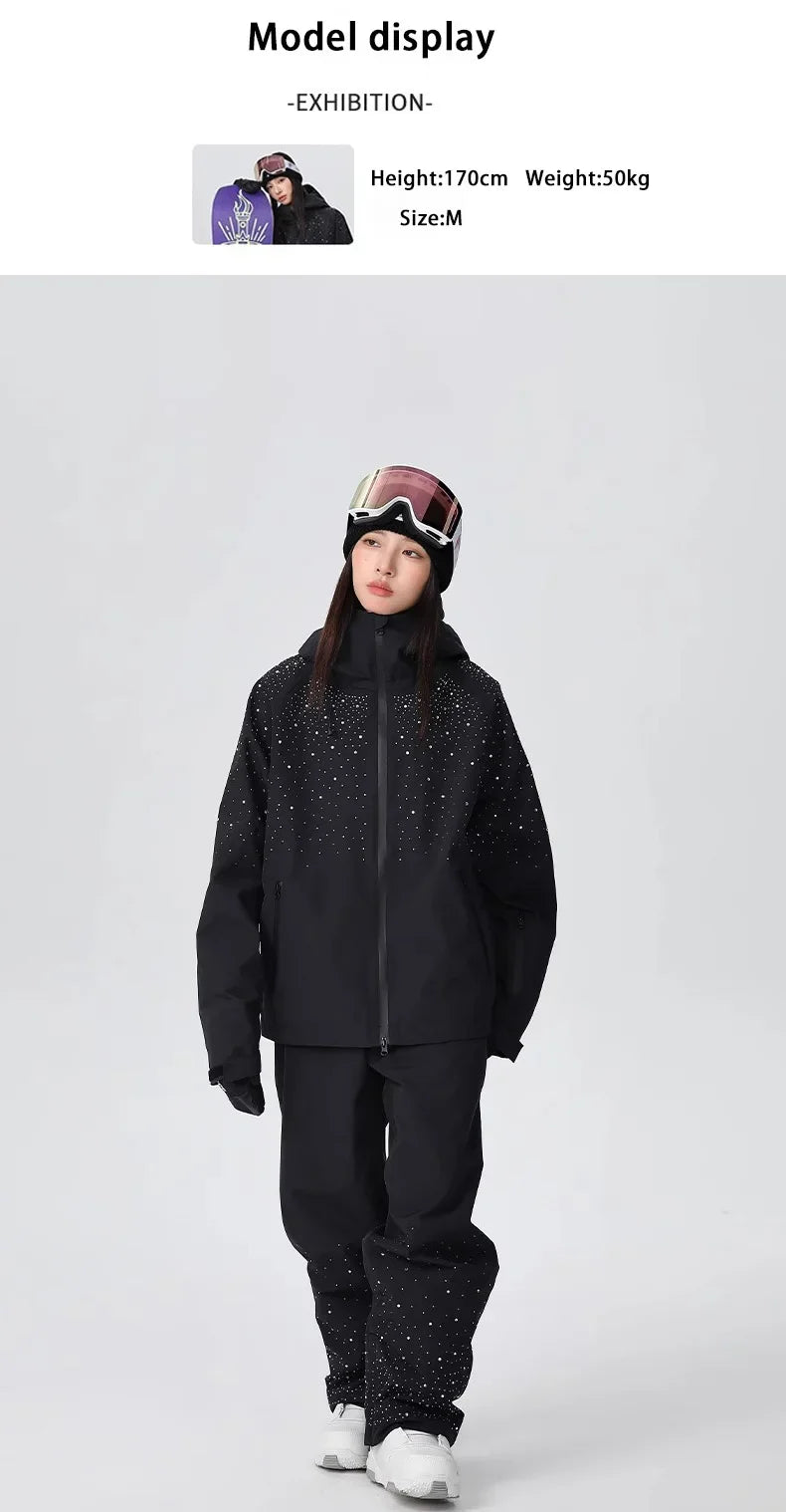 2025 Adult Fashion New Ski Suit Shirt Pants Winter Skiing Sports Windproof Waterproof Wear-resistant Warm Loose Women Ski Sets