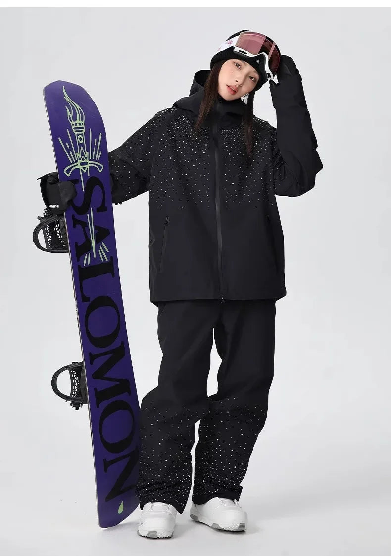 2025 Adult Fashion New Ski Suit Shirt Pants Winter Skiing Sports Windproof Waterproof Wear-resistant Warm Loose Women Ski Sets