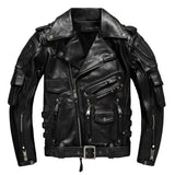 Copersian Men's Natural Leather Motorcycle Jacket Top Layer Causal Vintage Retro Moto Suit Leather Coat  Dropshipping Factory