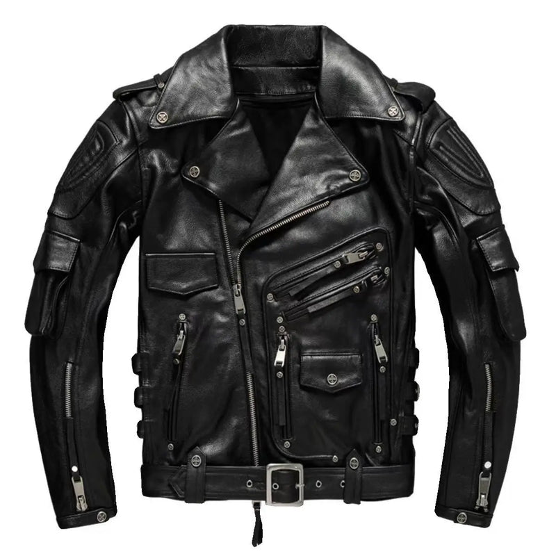 Copersian Men's Natural Leather Motorcycle Jacket Top Layer Causal Vintage Retro Moto Suit Leather Coat  Dropshipping Factory