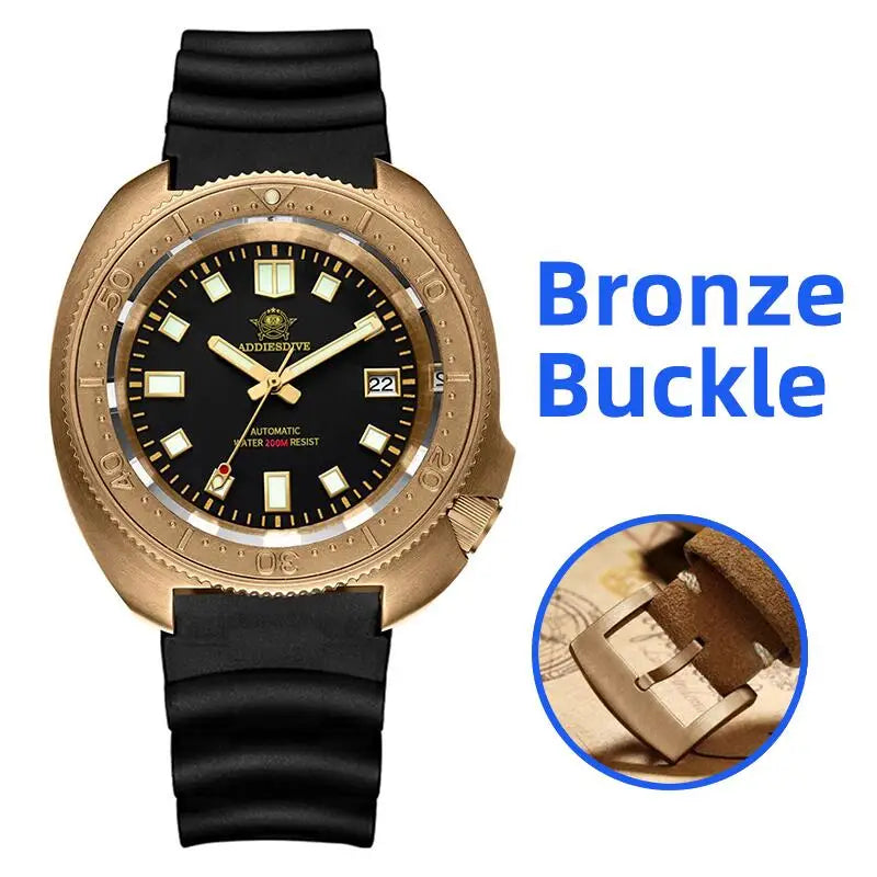 ADDIESDIVE AD2104 Retro Men's Watch CUSN8 Bronze Case Sapphire Automatic Mechanical Watch Watches Waterproof Luminous Wristwatch