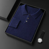 Men's POLO Collar Knitted Pullover Sweater 100% Cashmere Long Sleeved Shirt Casual Business Solid Color Men's Tops Autumn Winter
