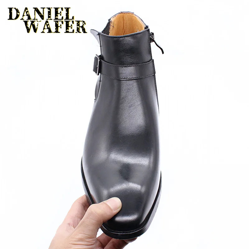 Comfy Genuine Leather Buckle Strap Ankle Boots Men’s Formal Business Office Daily Commute Wedding Party Travel Shoes