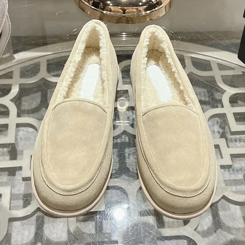 High quality Concise Suede Shearling Patchwork Low Heels Loafers Classic Round-Toes Platform Slip-on Basic Woman Flats 25071262