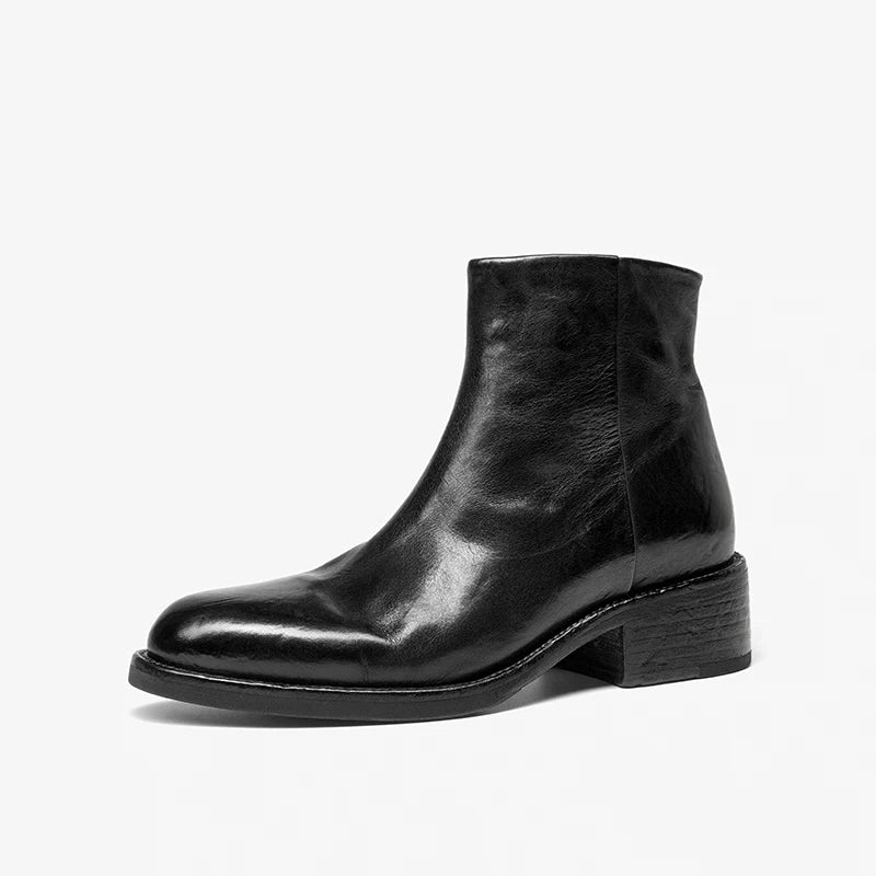 BEAUTODAY Chelsea Boots Women Horse Leather Solid Color Round Toe Zipper Ankle Boots Ladies Shoes Handmade 03D63