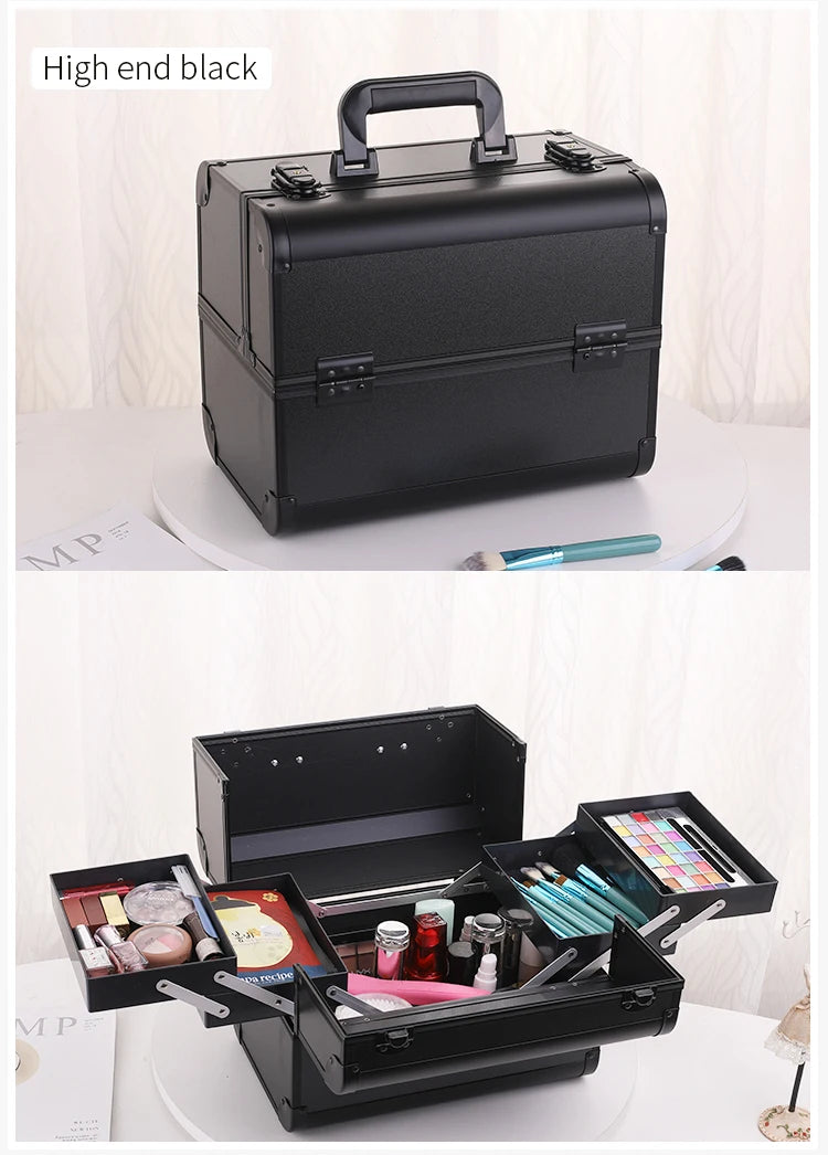 Makeup Train Case Aluminum Alloy Case Pedicure Tool Box with Handle Cosmetic Box Portable Makeup Case Organizer