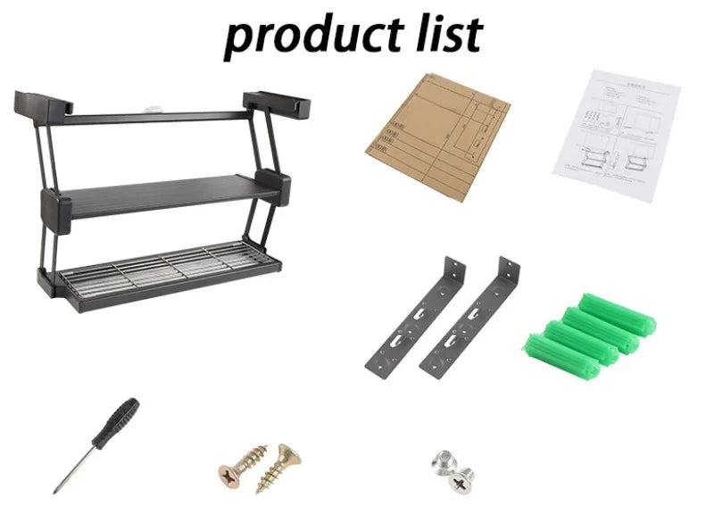 Kitchen Organizer Hanging Shelves 2 Layer Folding Dish Rack Top Mounted Lifting Basket Cabinet Kitchen Cupboard Cutlery Holder