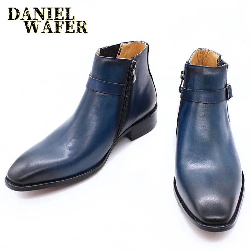 Comfy Genuine Leather Buckle Strap Ankle Boots Men’s Formal Business Office Daily Commute Wedding Party Travel Shoes