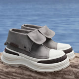 Genuine Leather Thick Soled High Top Board Shoes for Men's England Trendy Brand Front Zipper Comfortable Casual Workwear Shoes