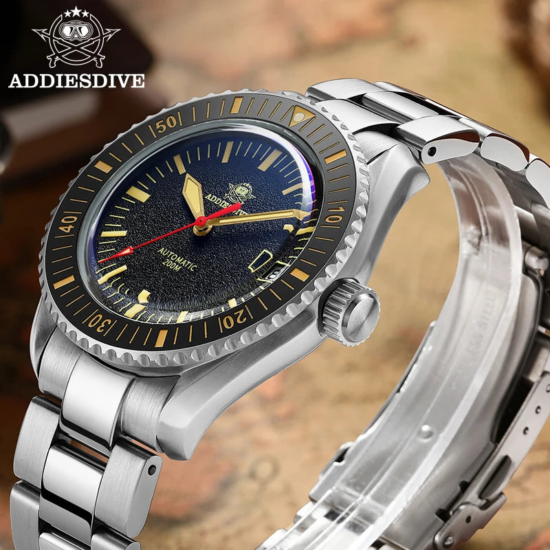 ADDIESDIVE Men's Watches Ceramic bezel Leather/Stainless Steel Sapphire Automatic Mechanical Watch 20ATM Waterproof Reloj Hombre