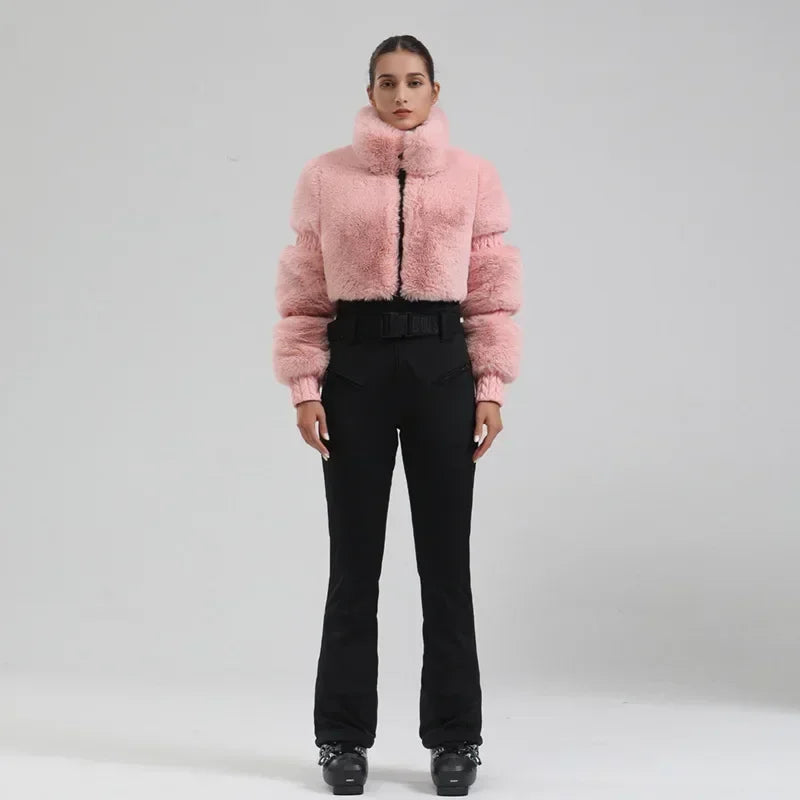 Winter New Female Skiing Jumpsuit Snowfield Waterproof Adult Ski Clothes Warm Thick Snow Tracksuit Women Slim Outdoor Sport Suit