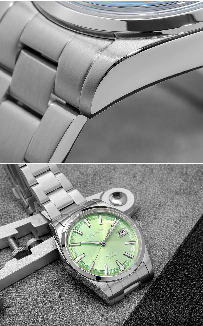 ADDIESDIVE NEW AD2077 Men Mechanical Wristwatches Sunburst Dial AR Coated Coated Dome Glass Waterproof Luxury Automatic Watches