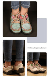 TMA EYES Women's Hand-Stitched Leather Sneakers Lightweight Flat Design Shoes For Women For Autumn Seasons