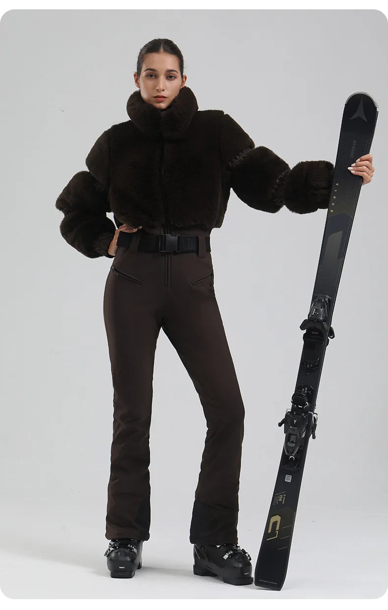 Winter New Female Skiing Jumpsuit Snowfield Waterproof Adult Ski Clothes Warm Thick Snow Tracksuit Women Slim Outdoor Sport Suit