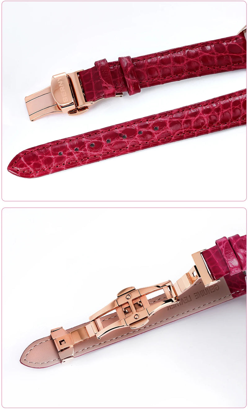 BERNY Luxury 18K Gold Mechanical Watch for Women Automatic Self-Wind Sapphire Ladies Wristwatch 72 Diamond 5ATM Skeleton Design