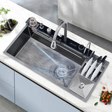 100 CM Large Size Single Slot Stainless Steel Kitchen Sink Multifunctional With Trash Can and Draining Rack Wash Vegetable Basin