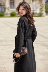 Women 100% Wool Coat For Winter Elegant Beautiful High Grade Brand Blends Double-breasted Office Woolen Overcoat XS With Belt