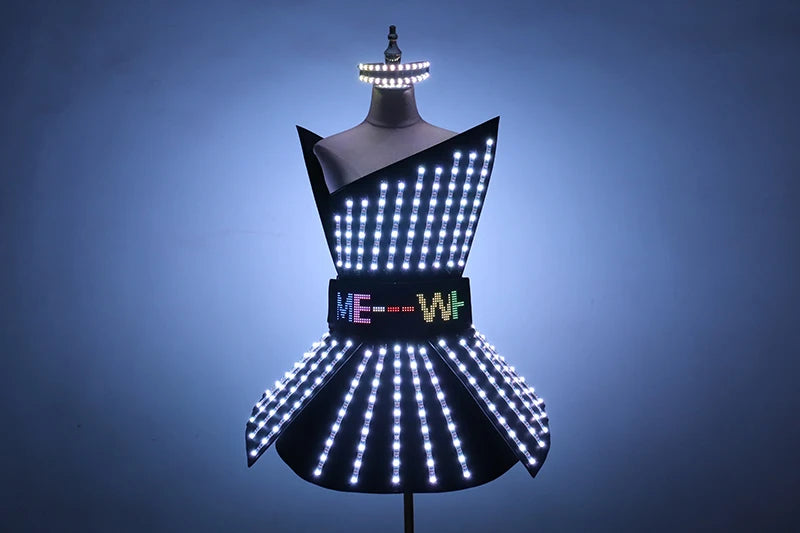 Full Color LED Dress Luminous Costume Nightclub Bar Singer Dj GoGo Women Glowing Skirt Sexy Lead Dancer Light Up Clothing Suits