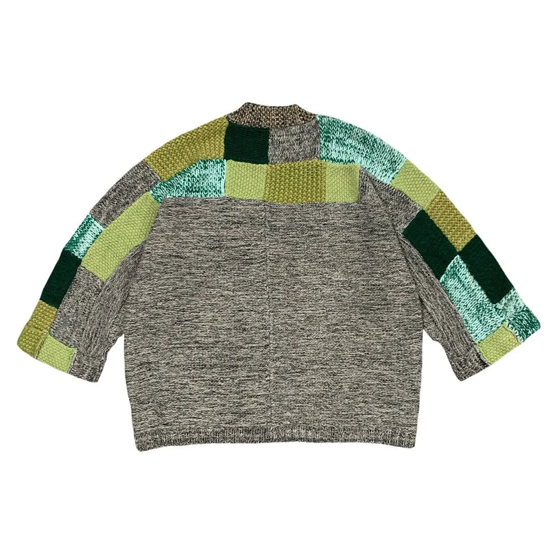 New Spring and Autumn Long Sleeve V-neck Cardigan loose hand-color matching design unique niche tide coat