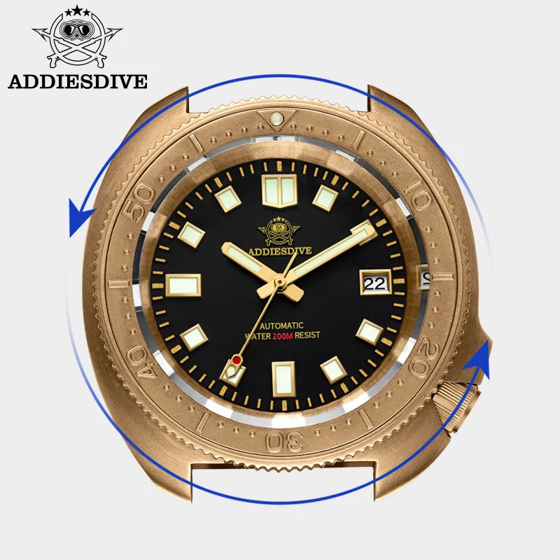 ADDIESDIVE AD2104 Retro Men's Watch CUSN8 Bronze Case Sapphire Automatic Mechanical Watch Watches Waterproof Luminous Wristwatch