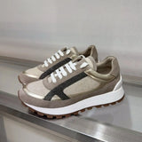 2025 Early Spring Full-Grain Leather Patchwork Chain Retro Color-Block Thick-Sole Casual Women's Shoes