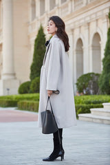 Women 100% Wool Coat For Winter Elegant Beautiful High Grade Brand Blends Double-breasted Office Woolen Overcoat XS With Belt