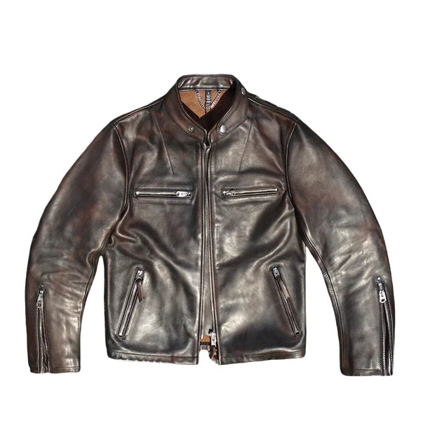Black Autumn Leather Jacket Men Vintage Style Plus Size 5XL Genuine Natural Horsehide Slim Fit Leather Coat