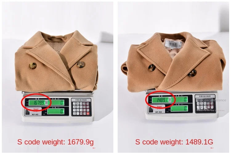 Women 100% Wool Coat For Winter Elegant Beautiful High Grade Brand Blends Double-breasted Office Woolen Overcoat XS With Belt