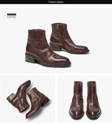 BEAUTODAY Chelsea Boots Women Horse Leather Solid Color Round Toe Zipper Ankle Boots Ladies Shoes Handmade 03D63