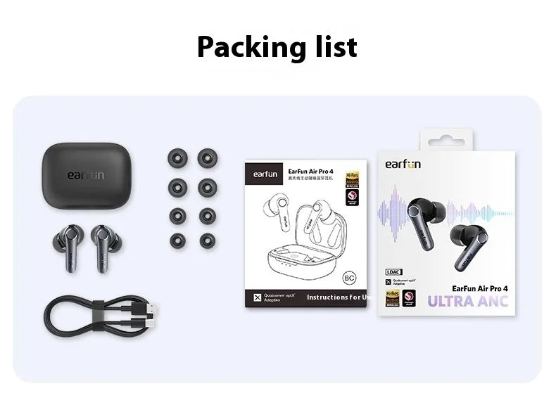 EarFun Air Pro 4 Wireless Earphone Active Noise Reduction HI-FI Bluetooth5.4 Earphones E-sports IPX5 Waterproof PC Gamer Headset