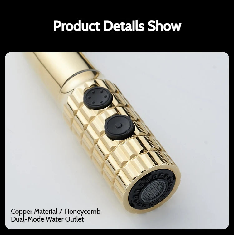 Kitchen Brush Gold Patterned Brass Faucet Pull Out 360 Degree Swivel Hot And Cold Mixer Tap Stream Sprayer Head Single Handle