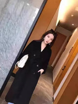 Women 100% Wool Coat For Winter Elegant Beautiful High Grade Brand Blends Double-breasted Office Woolen Overcoat XS With Belt