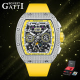 Bonest Gatti Men Luxury Automatic Movement Skeleton Mechanical Watch Rubber Band Diamond Bezel Man watch German Design BG-5004