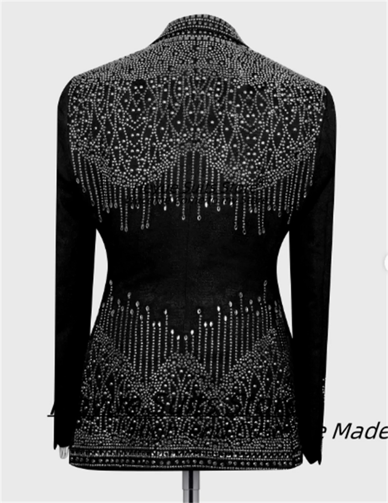 Customized Diamonds Shiny Men Suits High-end Slim Fit Peak Lapel Groom Wedding Tuxedos 3Pcs Sets Male Luxuly Blazers Ropa Hombre