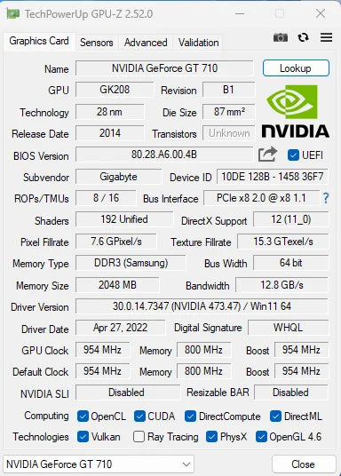 GIGABYTE GeForce GT710 2GB  Gaming Graphics Card GDDR3 64Bit NVIDIA Video Card GV-N710D3-2GL Gaming Video Card