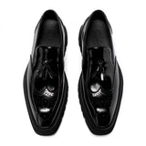 Mens Genuine Leather Loafers Summer Slip On Breathable Thick Sole Brogue Tassel Casual Dress Shoes