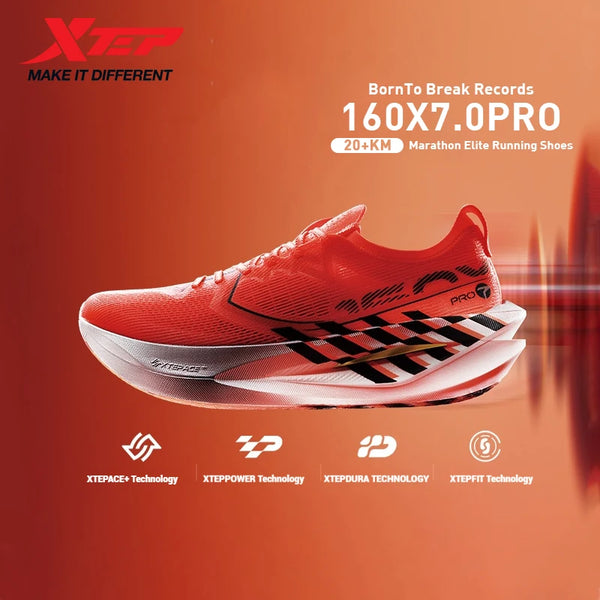 Xtep 160X 7.0 Pro Running Shoes 2025 Professional Marathon PB Carbon Plate Sports Shoes Cushioning Shock Sneakers 975319110041