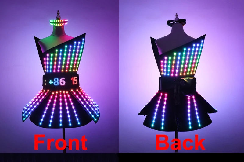 Full Color LED Dress Luminous Costume Nightclub Bar Singer Dj GoGo Women Glowing Skirt Sexy Lead Dancer Light Up Clothing Suits