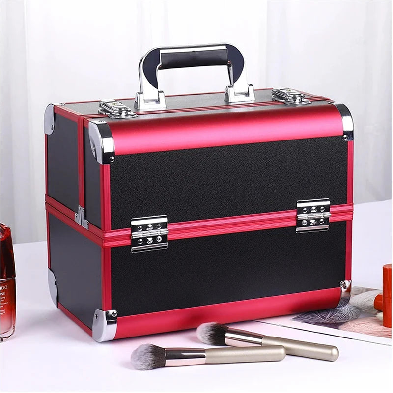 Makeup Train Case Aluminum Alloy Case Pedicure Tool Box with Handle Cosmetic Box Portable Makeup Case Organizer